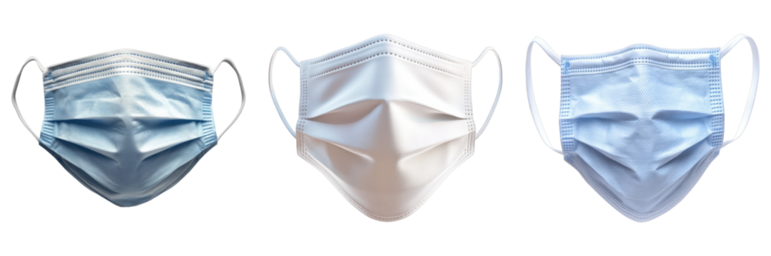 Medical face masks in a row, symbolizing protection and safety. Each mask has soft ear loops for comfortable wear - Powered by Adobe