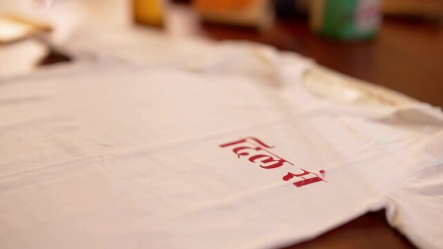 Artist Printing Hindi Graphic &lsquo;Dil Se&rsquo; on T-Shirt &mdash; Creative Screen Printing Process Featuring Handcrafted Indian Typography, Cultural Design, and Fashion Artwork Creation in 4K Ultra HD