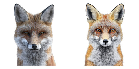 Fototapeta premium Two foxes staring directly at the viewer with captivating eyes, demonstrating their natural beauty and grace
