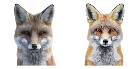 Two foxes staring directly at the viewer with captivating eyes, demonstrating their natural beauty and grace