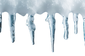 Icicles are suspended downward with a realistic texture and glossy appearance. The transparent background highlights their intricate details and natural beauty, emphasizing winter's chill