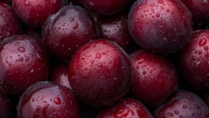 Spherical Forms, Crimson Hue, and Aqueous Texture Create a Macro Visual Study.