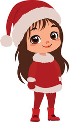 christmas santa claus chibi girl flat style