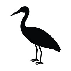 Obraz premium Black heron silhouette standing on a clean white background.