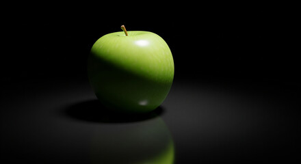 fresh green apple on black background