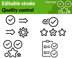 A modern icon character representing quality control. showing a person holding a magnifying glass inspecting a checkmark inside a gear or badge. The design symbolizes precision and product assurance.