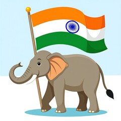 Cartoon elephant waving an Indian national flag
