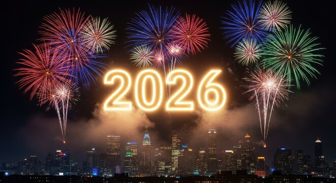 2026 new year city skyline blast
