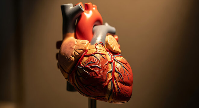 Anatomical Model of the Human Heart Showing Detailed Structures and Blood Vessels Isolated on a Dark Background Conceptual Medical Health Care And Cardiology Science