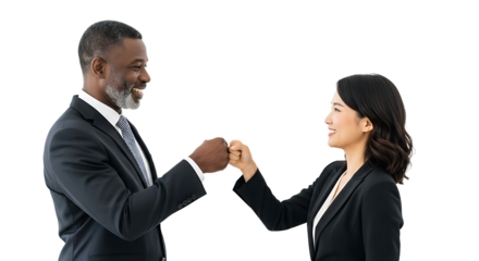 Two Colleagues Celebrating Success Fist Bumping with Joy and Professionalism in a Business Setting PNG Isolated Background