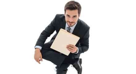 Professional Business Man Confidently Holding a Folder While Looking Directly at the Viewer