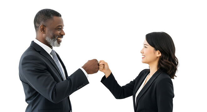 Two Colleagues Celebrating Success Fist Bumping with Joy and Professionalism in a Business Setting PNG Isolated Background