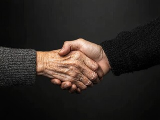 A close-up of a young adult's hand shaking an elderly person's hand, symbolizing connection and understanding across generations.