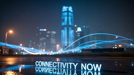 Connectivity now is reflected on a wet city street at night