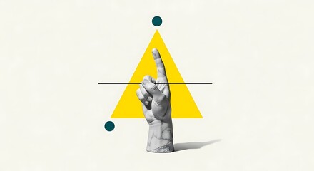 Marble hand pointing up with yellow triangle and teal dots finger