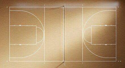 Overhead View of an Indoor Basketball Court with Wood Flooring Texture