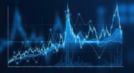 Multifaceted analytical graph display, Detailed multiline chart with bar graphs overlay