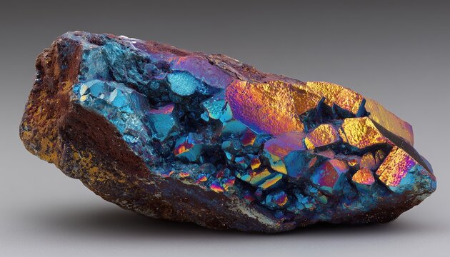 Bornite: The Beautiful Peacock Ore With Chemical Composition Cu5fes4 That Crystallizes In The Orthorhombic System. Macro Photography Of Its Stunning Stone Surface.