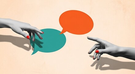Two hands reaching for speech bubbles communication concept image