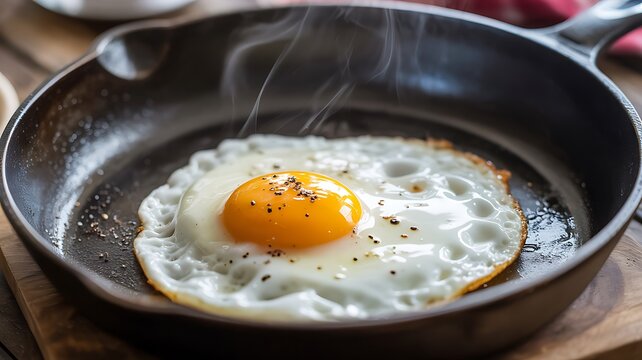 Fried egg breakfast cooking in hot pan