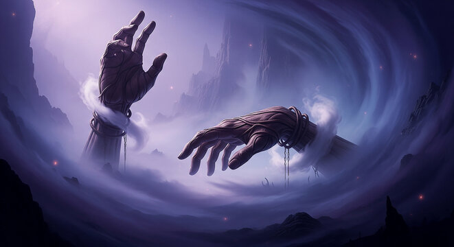 background of hands in light mist