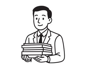 Professional man carrying books with a smile, ready for learning and education, perfect for illustrating dedication and knowledge acquisition