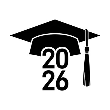 Graduation cap icon featuring the year 2026 isolated on a transparent background for academic ceremonies and education event flyers.