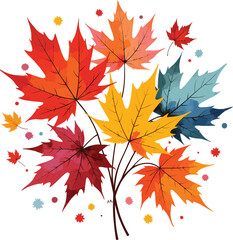Colorful Autumn Leaves Illustration with Variety of Red Orange Yellows and Blues