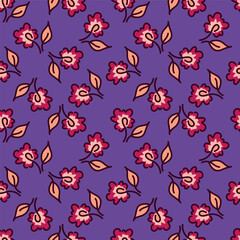 Elegant trendy vector ditsy floral seamless pattern design of beautiful abstract flowers and leaves. Foliage repeat texture background. Suitable for wallpaper, surface printing and textile