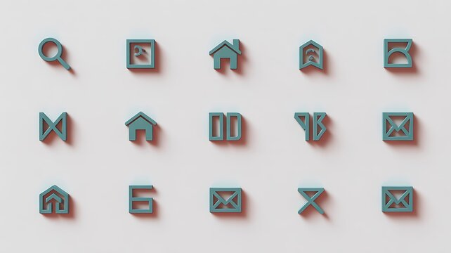 Collection of 3d geometric icons and symbols on a light gray background, isolated - Powered by Adobe