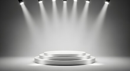 Empty illuminated stage podium with spotlights shining down