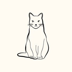 Whimsical doodle cat pose vector illustration. Cute kitten, hand drawn linear cat in different poses sitting, lying down, sleeping