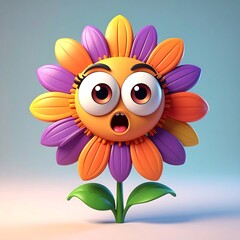 Cartoon flower with a surprised expression and vibrant colors