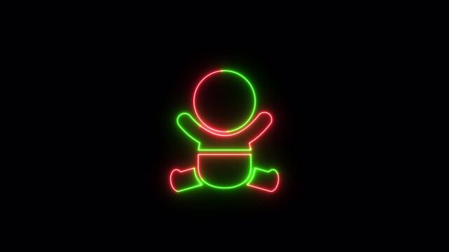 Human newborn baby icon , toddler or infant flat neon icon video animation for apps and websites	
