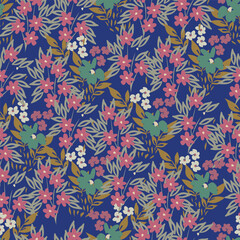 Vintage floral wallpaper with repeating patterns of large flowers and leaves. Earthy tones of brown and green dominate the floral design. Classic vintage style. Vintage art