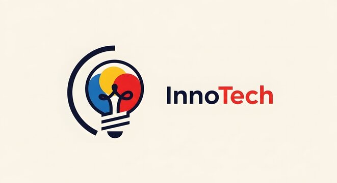 Innovative light bulb logo with colorful segments and a dynamic circle, symbolizing technology, bright ideas, and creative solutions
