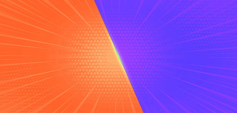 Flat design blue & orange comic style background. Pop art comic background lightning blast halftone dots. hero battle challenge retro design. VS lightning template, Comic style versus vs template.