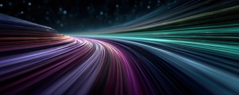 Abstract digital background of colorful light streaks forming a dynamic neon tunnel