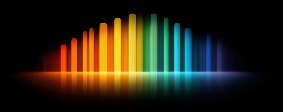 Vibrant rainbow gradient bars create a glowing abstract spectrum on a black background - Powered by Adobe