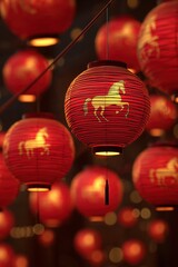 Chinese paper lanterns with horse motif festival night