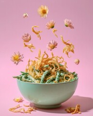 Green bean casserole with crispy onions floral concept