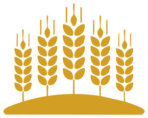 Naklejka premium Stylized golden wheat stalks and ears growing from a field, representing agriculture and harvest