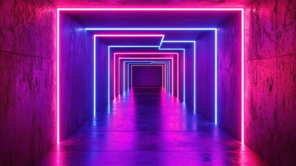 Abstract neon tunnel geometric shapes