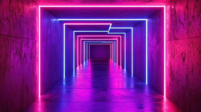 Abstract neon tunnel geometric shapes