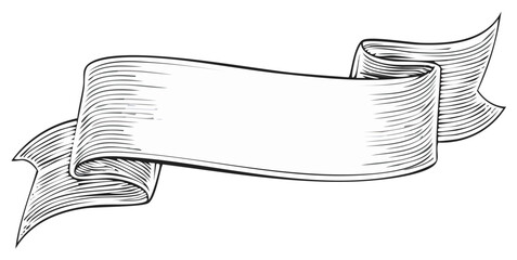 Detailed engraved ribbon illustration in black and white, ideal for various design projects