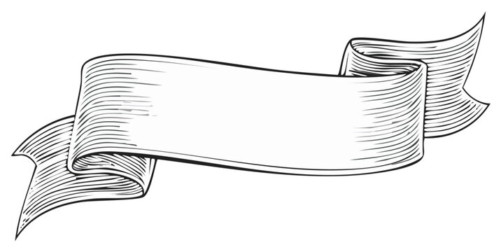 Detailed engraved ribbon illustration in black and white, ideal for various design projects