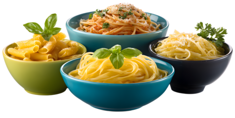 PNG Assorted pasta dishes in bowls, element set on transparent background