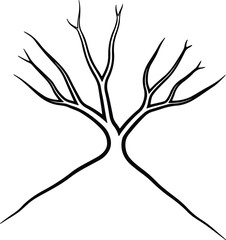 Fototapeta premium Illustrator Bare winter tree branches simple black line Silhouette vector
