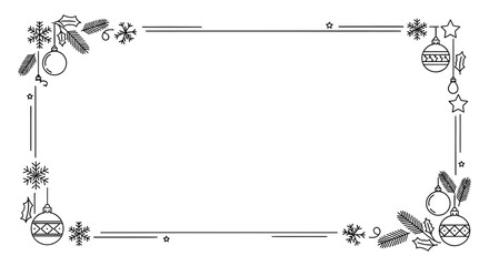 Elegant Christmas frame featuring minimalist ornaments and snowflakes for holiday cards and festive event invitations with vector design