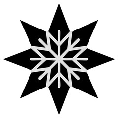 Obraz premium Minimalist black and white eight pointed star symbol featuring a detailed snowflake graphic design